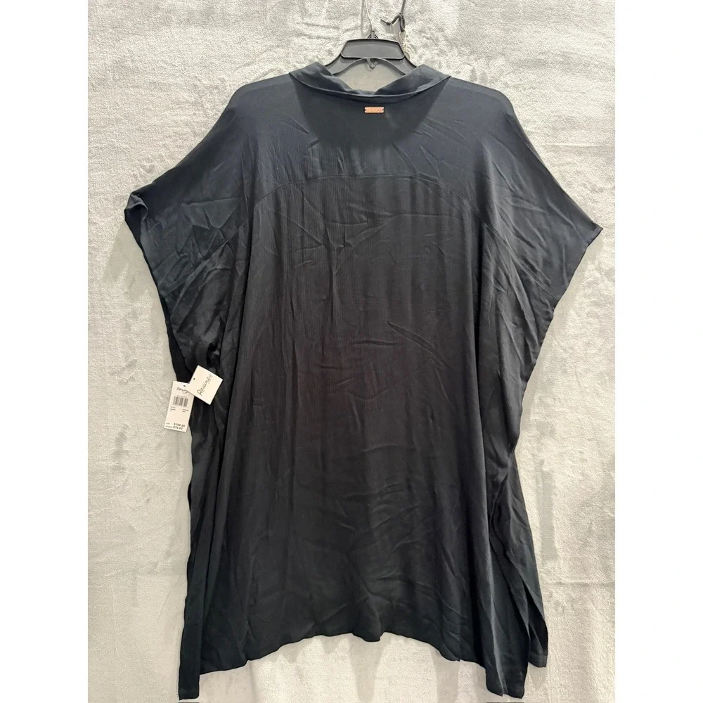 NWT Raisins Curve Vacay Button Up Women Black Swim Cover Up Shirt 1X $76